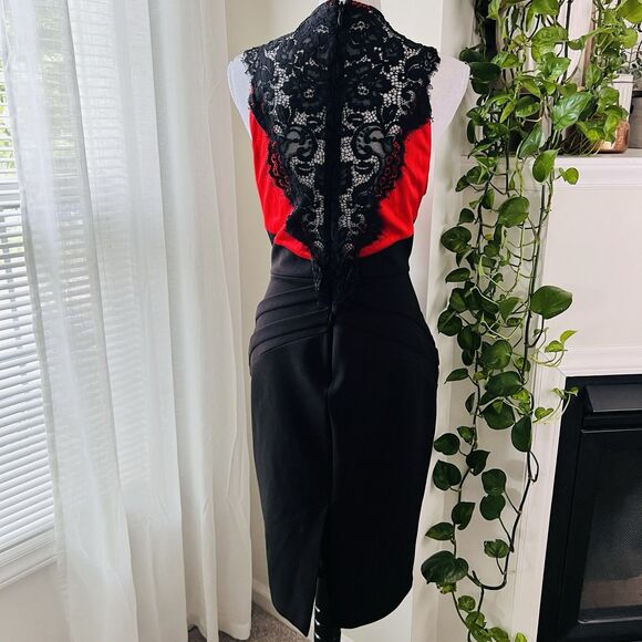 Gabrielle Union Red & Black Satin Lacy Back Pencil Dress Evening Date Night - Lg - Picture 6 of 10